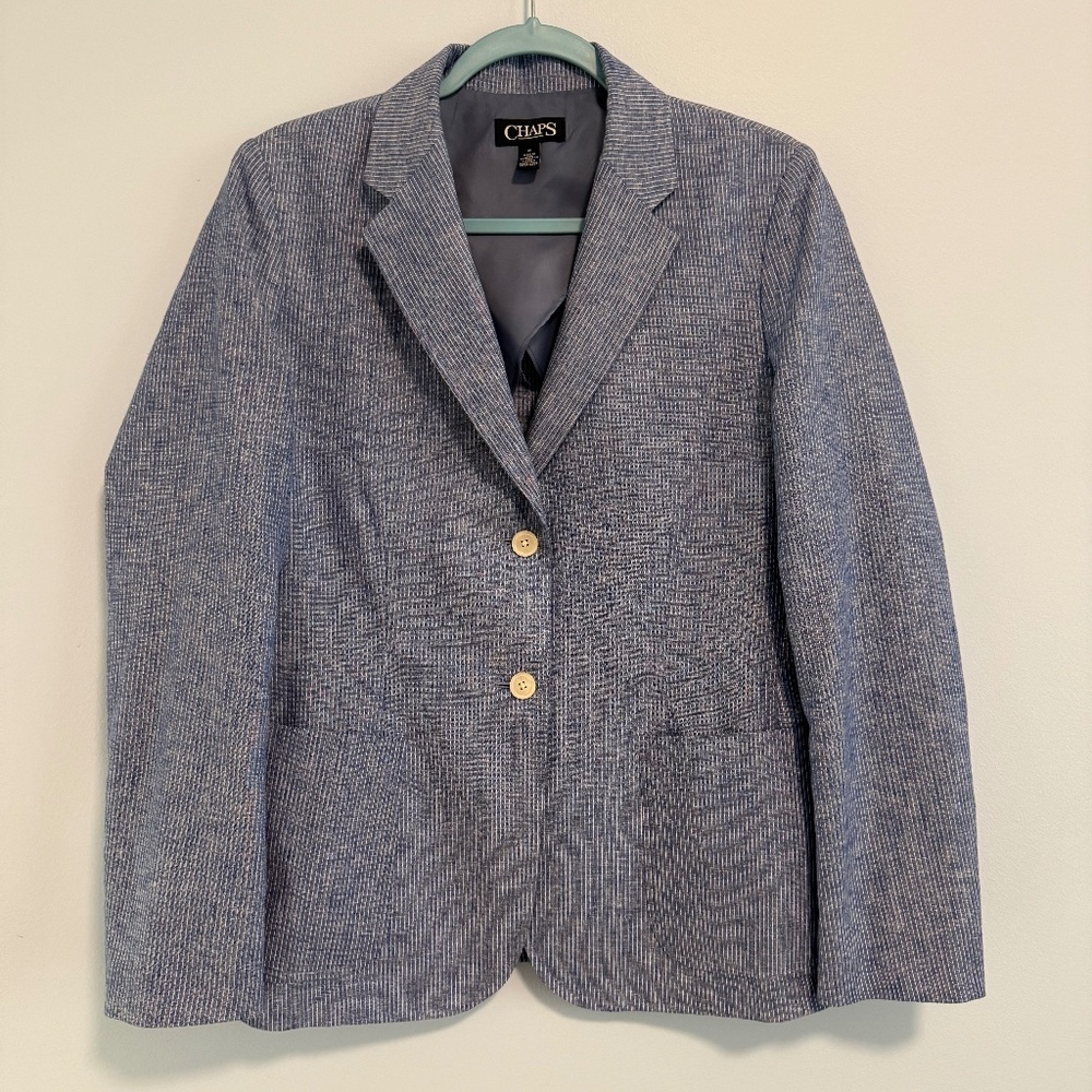 Chaps Ralph Lauren‎ Women’s Linen/ Cotton Stripped Blue Blazer Size 10